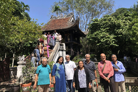 Indian tourists visit the One Pillar Pagoda - a cultural symbol of Hanoi capital.